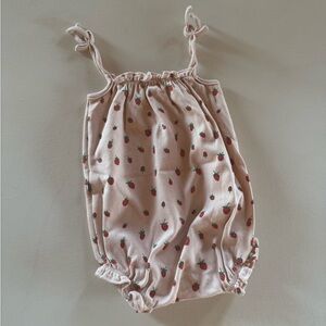 Oeuf baby girl strawberry light pink tank romper with ruffles